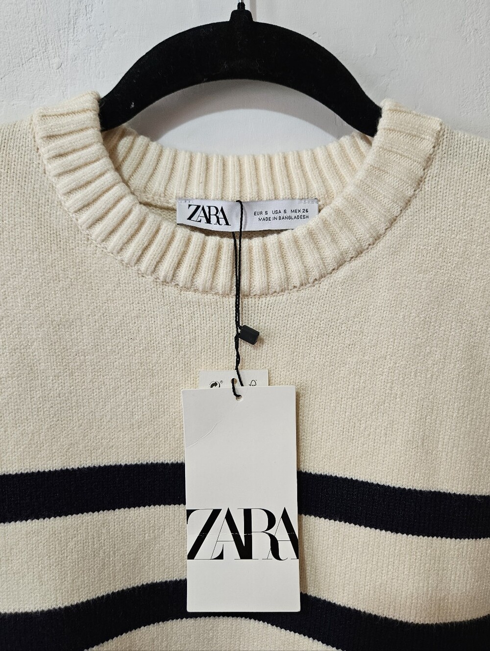 NEW Zara Striped Chunky Crewneck Sweater Cream Navy S Parisian Preppy - Picture 6 of 13
